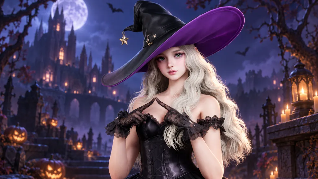 Ведьма Midnight Witch из AION 2 в синем и фиолетовом свете