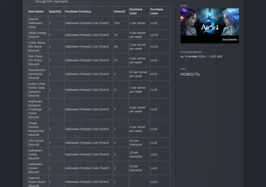 Оригинал NC: Special Halloween Chest стоит 250 монет, лимит один на сервер, уровень 10