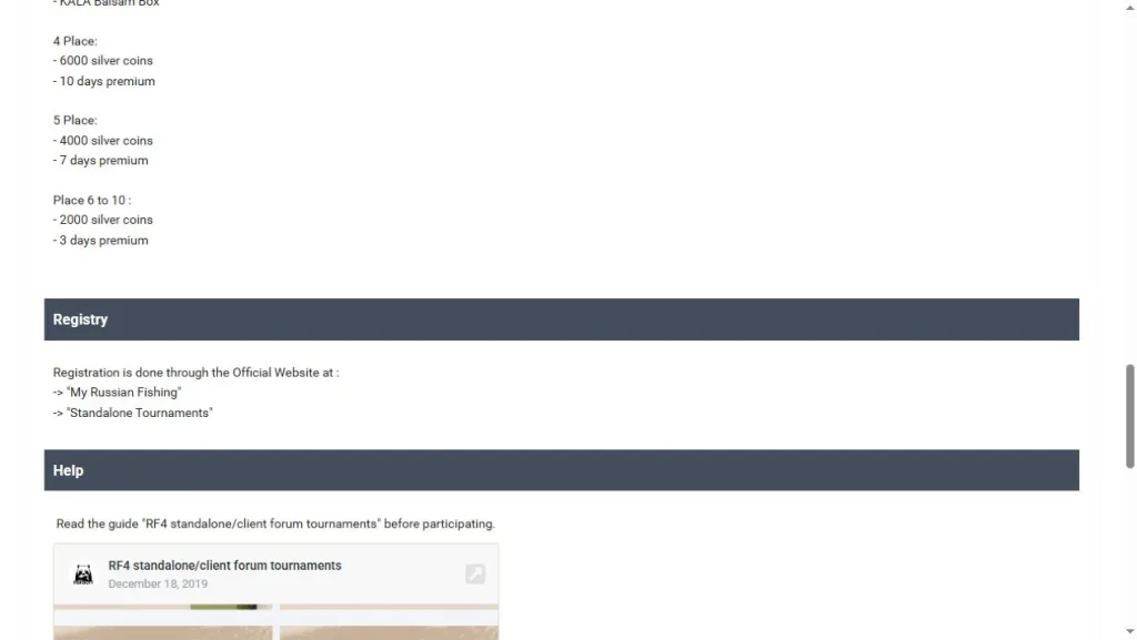 Оригинальный раздел Registry: Official Website, My Russian Fishing, Standalone Tournaments