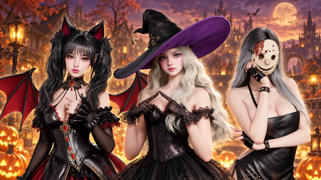 Три персонажа в хэллоуинских обликах AION 2 по официальному lookbook