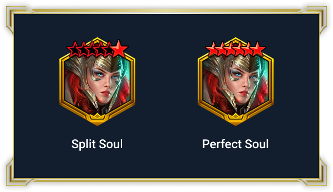 Оригинальная схема Plarium: Split Soul слева с незаполненными звёздами и Perfect Soul справа с заполненными красными звёздами.