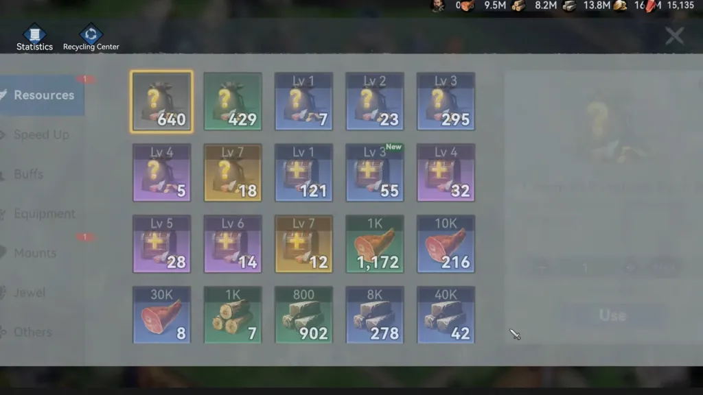 Ресурсные предметы в сумке Viking Rise и отдельные счётчики на верхней панели