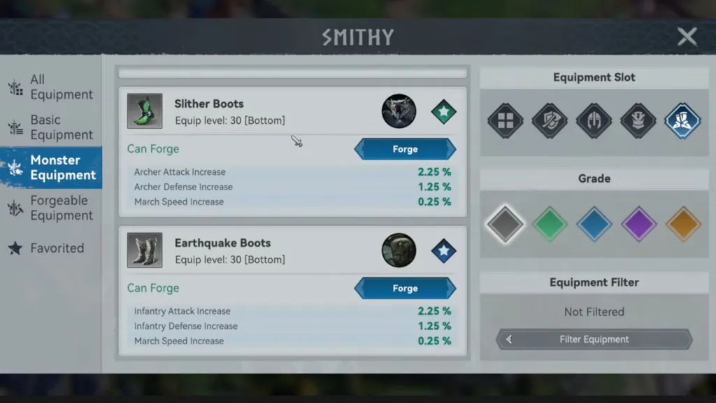 Slither Boots для лучников и Earthquake Boots для пехоты: одинаковые 2,25 процента атаки