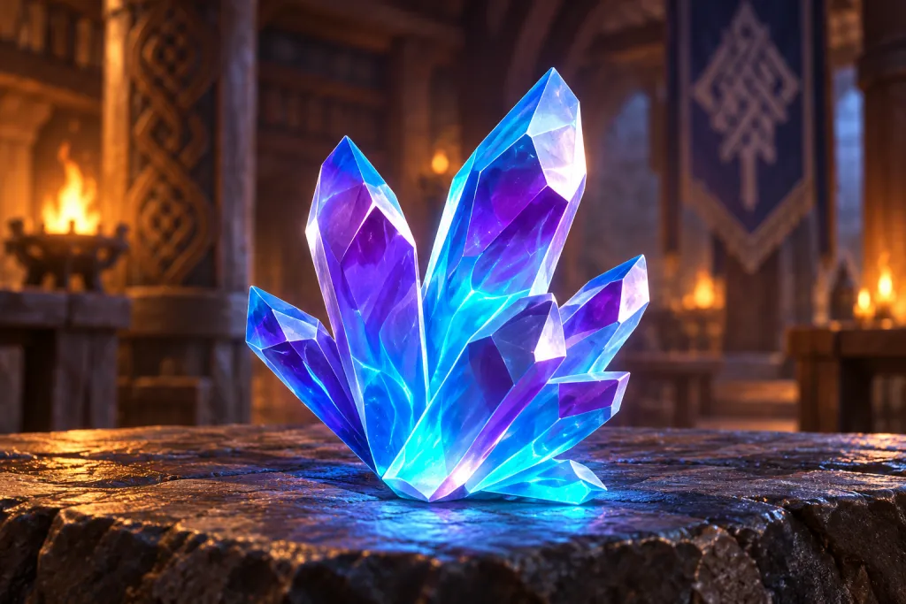 Голубые и фиолетовые Dragon Crystal на каменной полке
