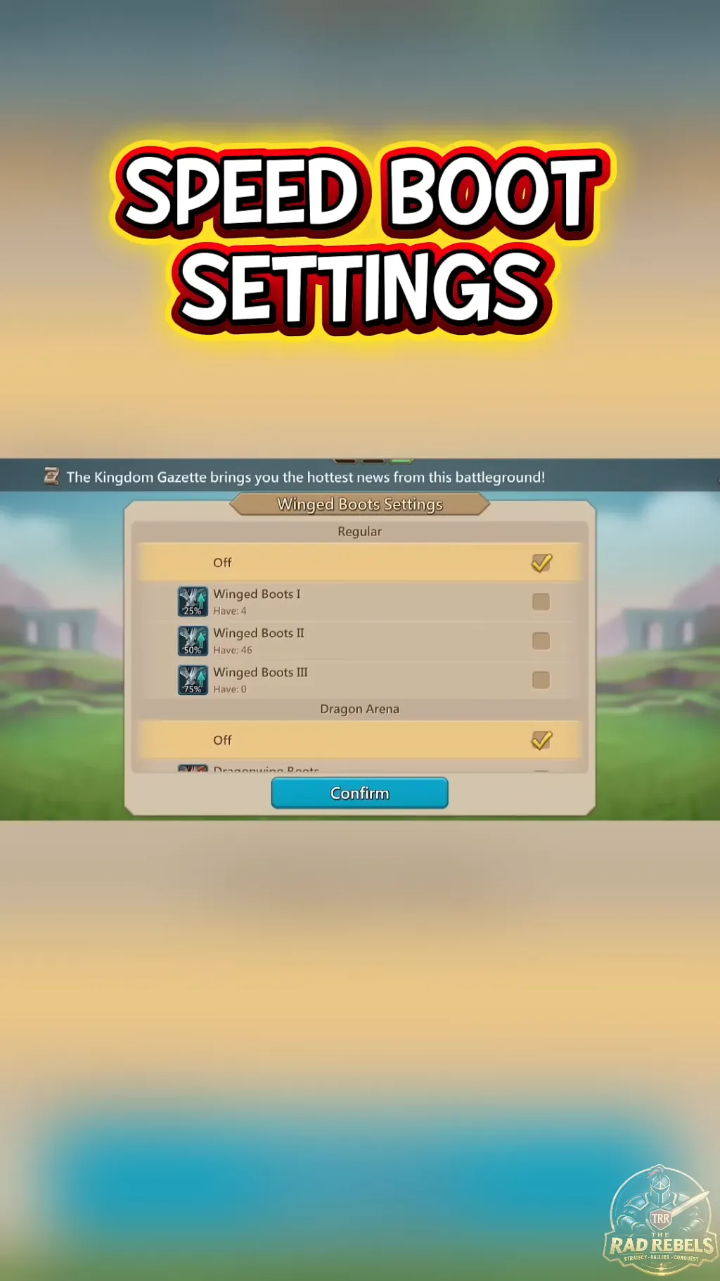 Winged Boots Settings: Regular, Off, сапоги I–III, запас Have и отдельная Dragon Arena